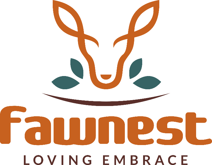 Logo of Fawnest with a deer head design on a white background
